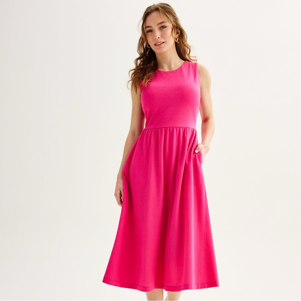 DRAPER JAMES Bright Pink Sleeveless Knit Midi Dress